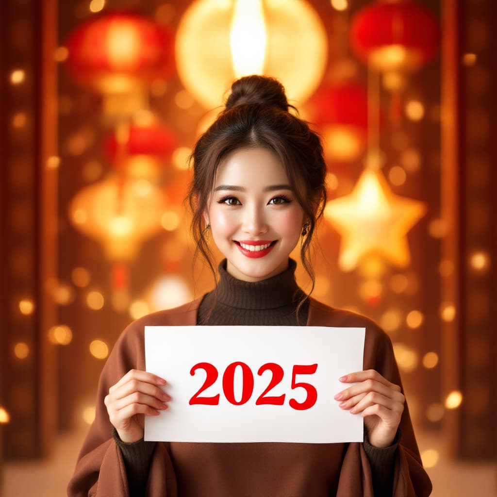 AI generated: create images of Hong Kong Star Anita Mui holding a paper with 2025 Happy New Year