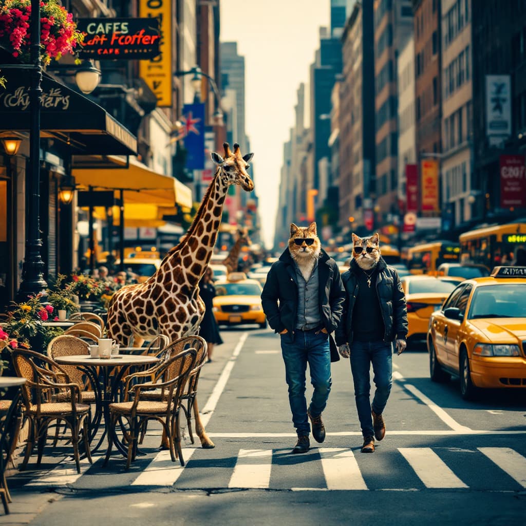 AI generated: bustling streets of new york. a bright sunny day, yellow cabs everywhere. A long street filled with ...