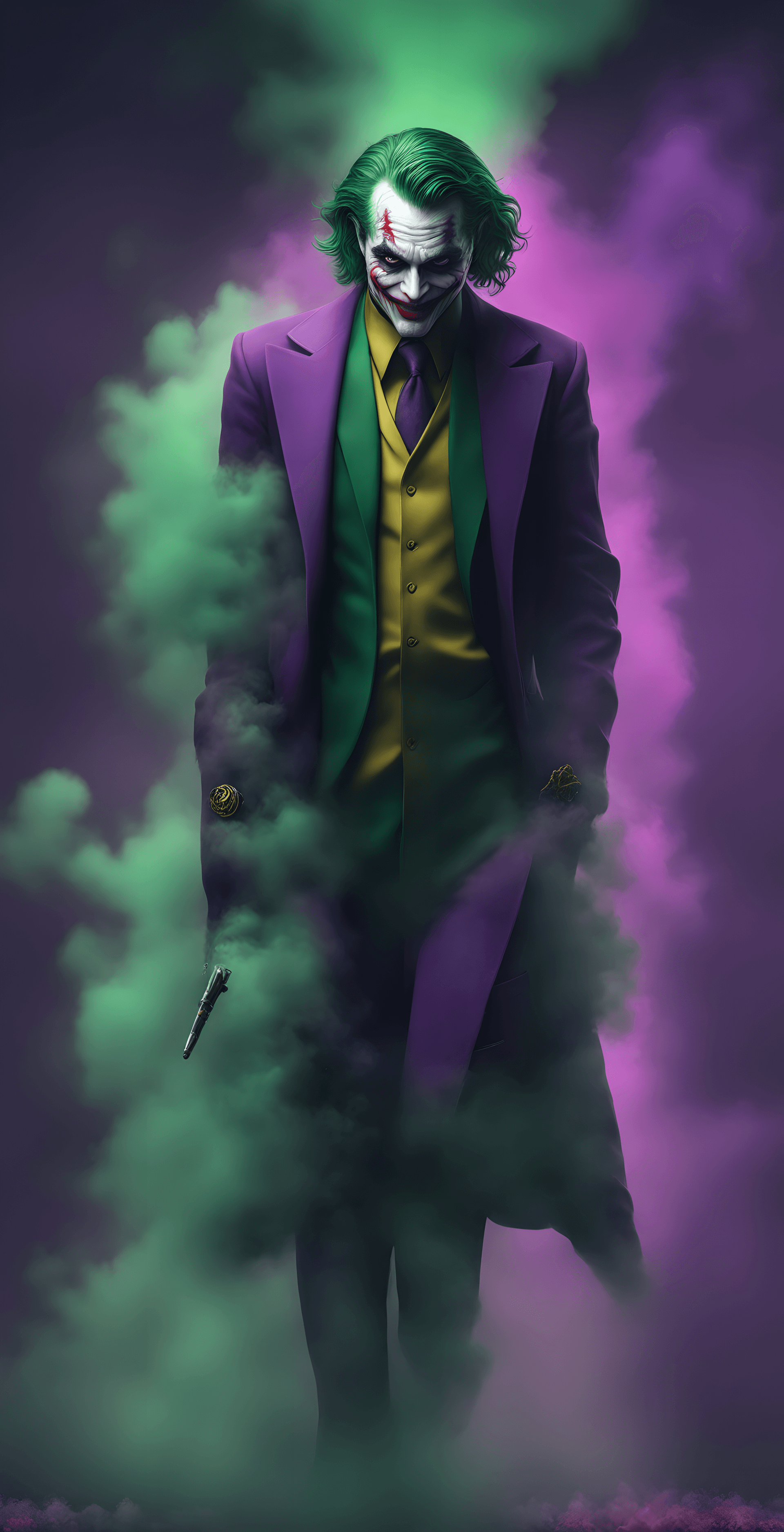 AI generated: Joker mixed with the Elden Ring Characters by_Brandon_Woelfel, ((Acid colors dust particles, 64K, ex...