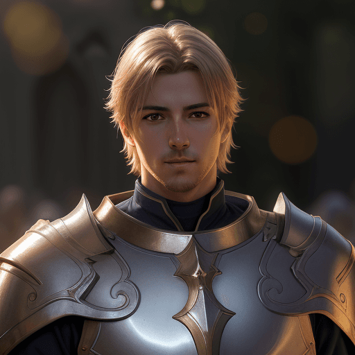 AI generated: Holy male paladin, looking straight at the viewer, serious facial expression, heavenly aura, bokeh, ...