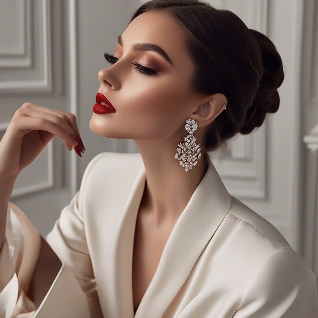 AI generated: photo of a gorgeous woman, (lipstick, mascara, long eyelashes, light blush, smoky eye shadow). natur...