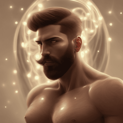 AI generated: portrait of a bearded man with hazel eyes, hazel colored eyes, handsome, muscular, intricate, elegan...