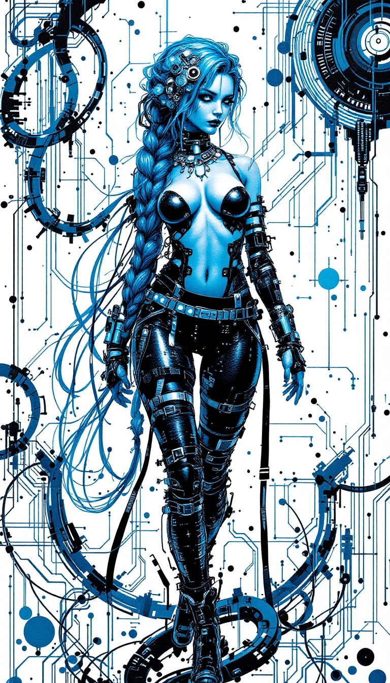 AI generated: A dynamic and surrealistic ink artwork that blends ultra-realism with punk-inspired cybernetic eleme...