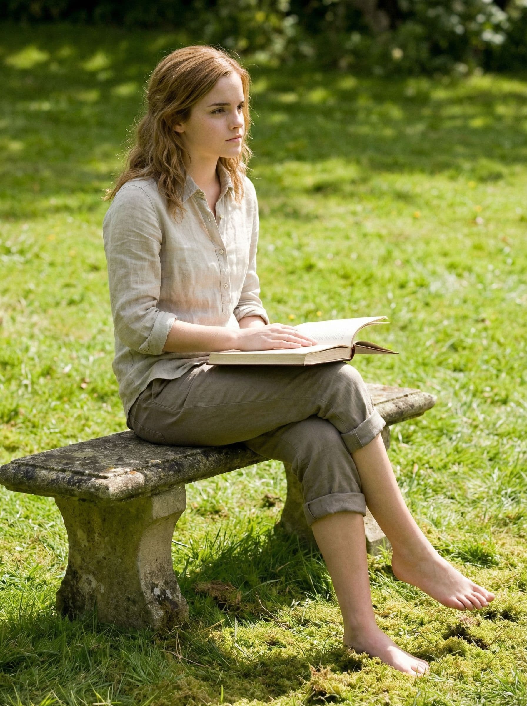 AI generated: Hermione granger, bare feet,