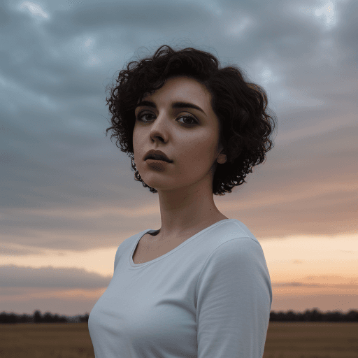 AI generated: angel, 25-year-old woman, short curly hair, bored, with the sky in the background 4k, 8k