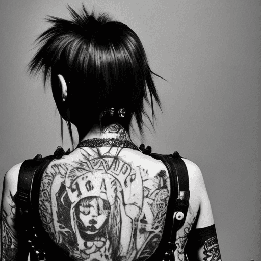 AI generated: punk rock girl, full image, picture from behind
