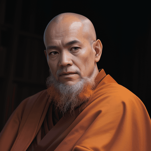 AI generated: portrait photo of a 58 year old monk, looking away, cinematic, 50mm portrait photography, hard edge ...