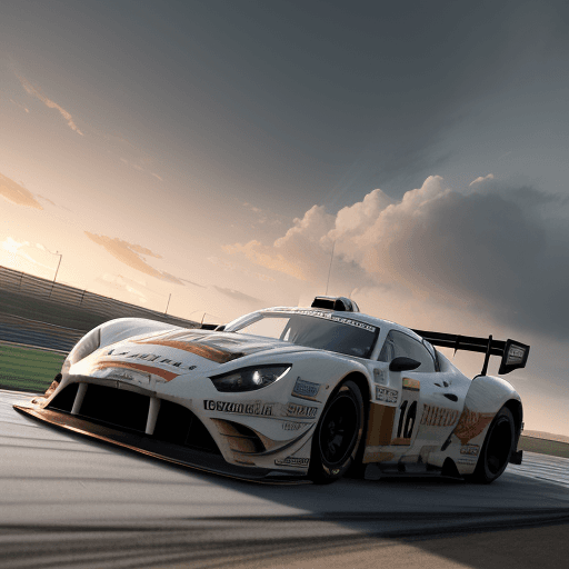 AI generated: Photo of a ultra realistic Race car with driver standing on race track, dramatic light, pale sunrise...