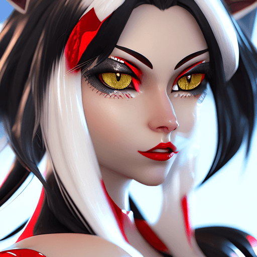 AI generated: Concept art. Close-up portrait. A cat girl with golden eyes and slit pupils, long flowing two-tone w...