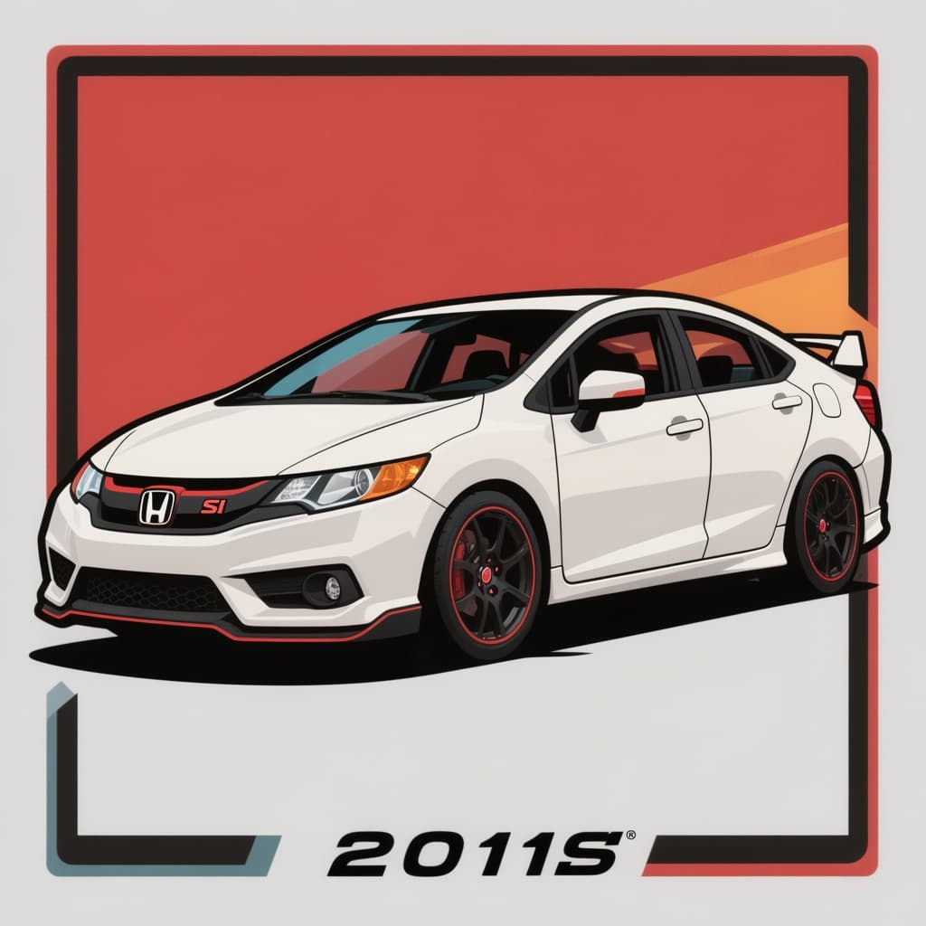AI generated: Digital art vector illustration of a 2011 Honda Civic SI, stylized cartoon aesthetic with bold clean...