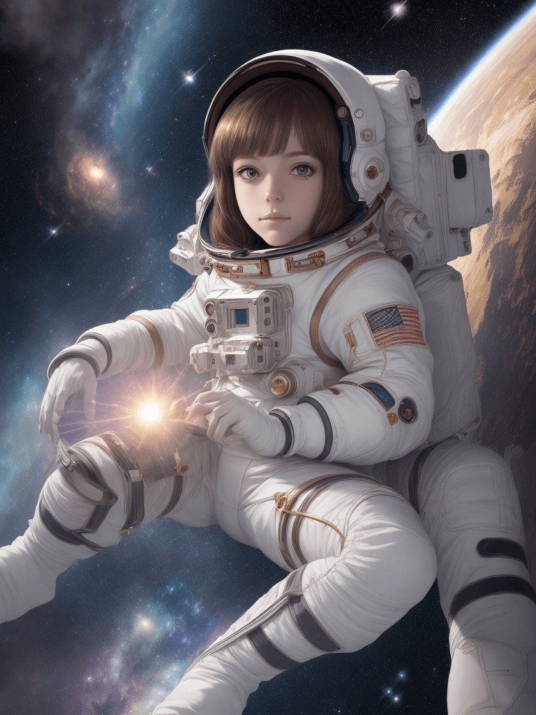AI generated: full length portrait of astronaut girl| highly detailed exquisite fanart| (floating in space:1.5)| b...
