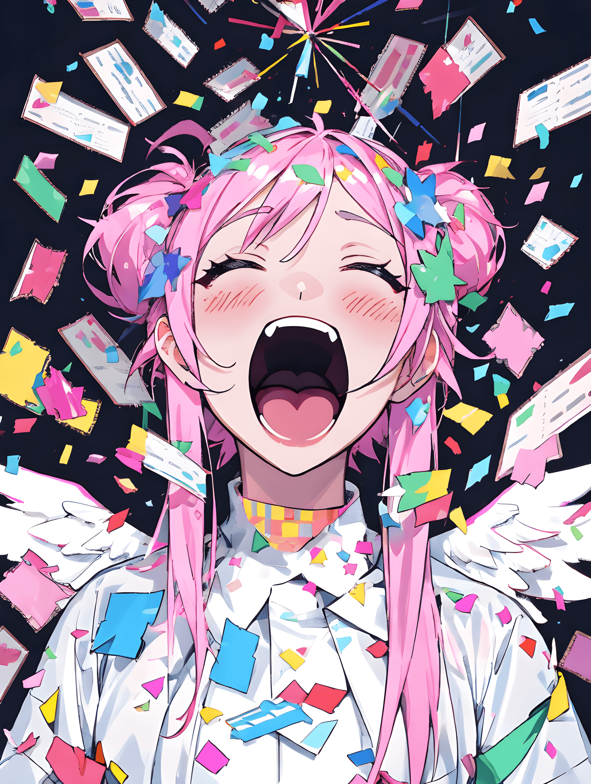 AI generated: a girl with pink hair is surrounded by confetti and confetti sprinkles, pixiv contest winner, art, d...