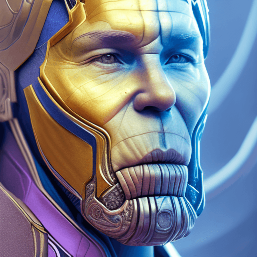 AI generated: Blue sports cap with thin lines of pink, white, yellow colors, Real Thanos costume purple Dark,body ...