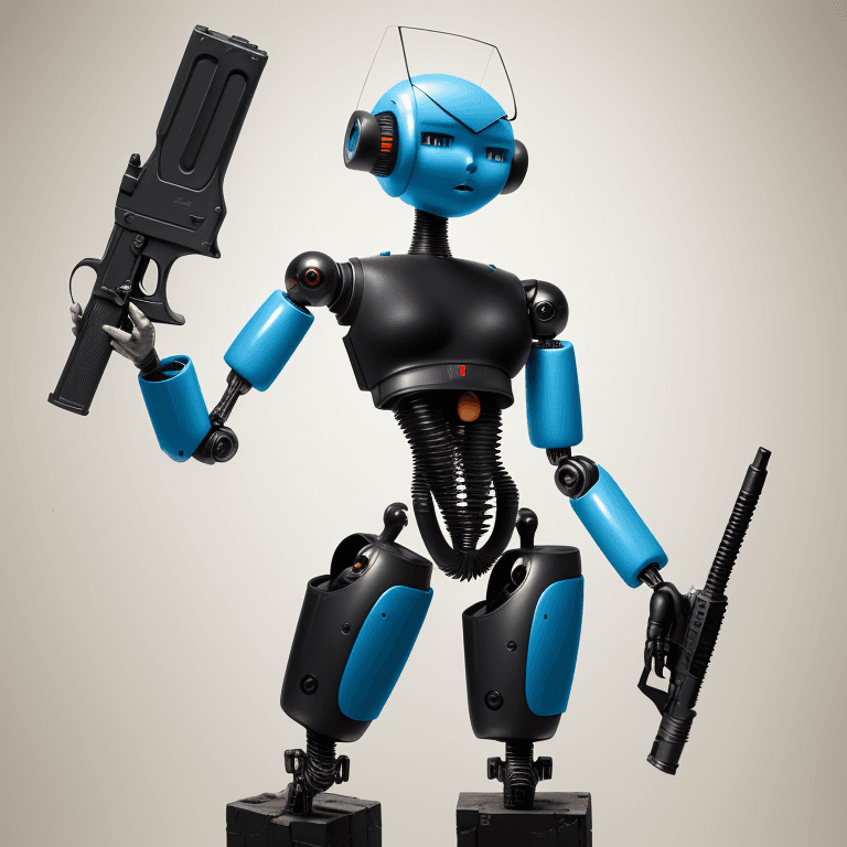 AI generated: nvinkpunk, humanoid robot holding gun