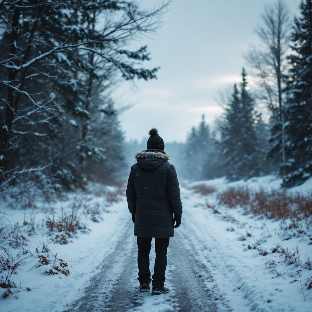 AI generated: a man is alone and weather is cold