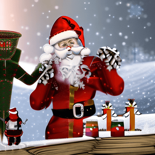 AI generated: friendship version of human realistic [cubby steampunk santa] and a (cybernetic christmas human robo...