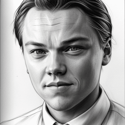 AI generated: pencil Sketch of Leonardo di Caprio in the wolf of wallstreet movie. doing the famous grimace face. 