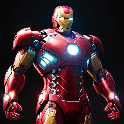 AI generated: Iron man armor yellow and black, galaxy background, neon light reflections, photorealistic, 8k, unre...