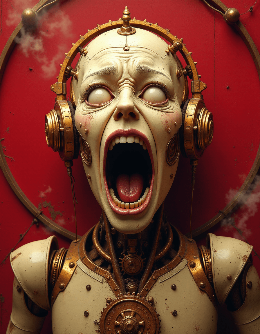 AI generated: Create an extremely photorealistic and surreal steampunk-inspired poster with a bold and striking vi...