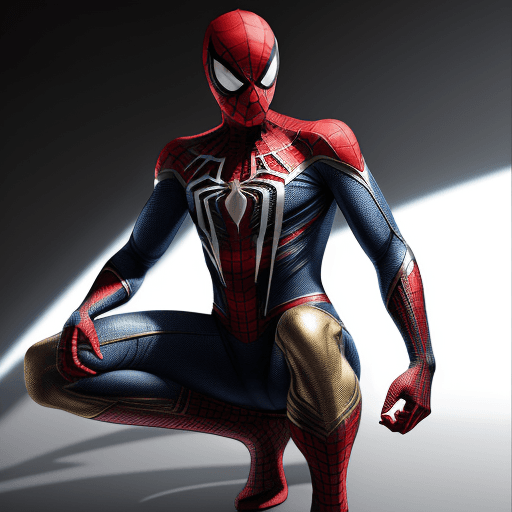 AI generated: High resolution futuristic spiderman, his suit should be white with gold, it should look very impres...