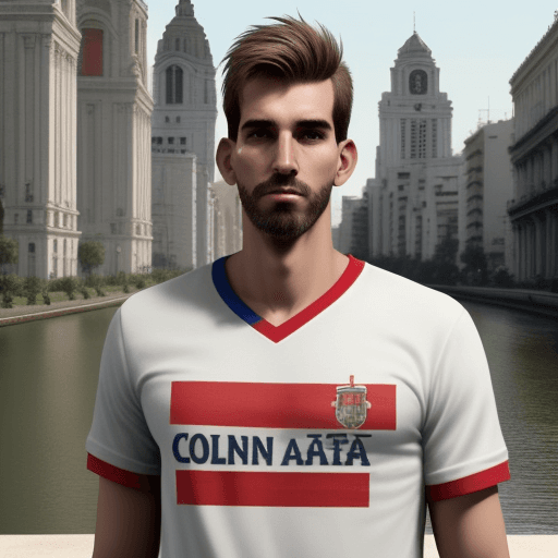 AI generated: create a tall boy of 1.83, with a Cuban cut, and a river plate t-shirt, in the monumental, currently