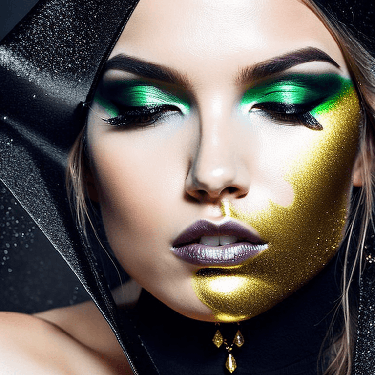 AI generated: close up portrait of a beautiful on her knees, rear view, fit body covered with gold dripping slime ...