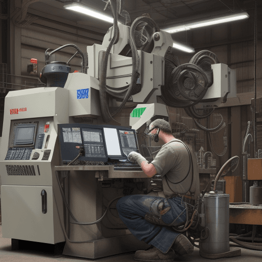 AI generated: high resolution image, industrial mechanic realize maintenance on cnc machine