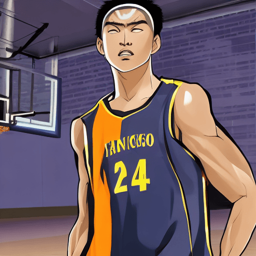 AI generated: Character Appearance: Yangtao, a tall and muscular young man, is wearing the basketball team’s sport...