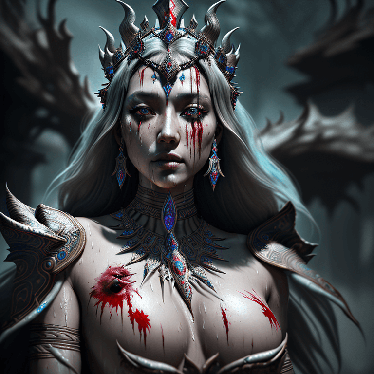 AI generated:  A stunning beautiful ethereal tribal queen very detailed, rendered in octane, wet, dense atmospheri...