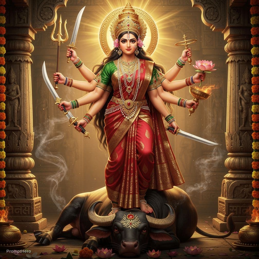 AI generated: a durga godess with her beautifu attire according to hinduism, involves in gangbang, 