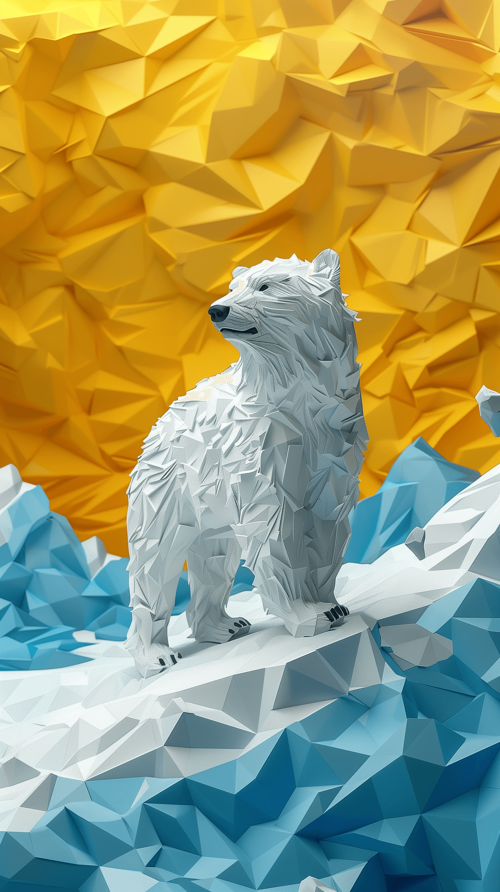 AI generated: rendering, isometric beautiful polar bear, paper work for a tactile style, select a color palette wi...