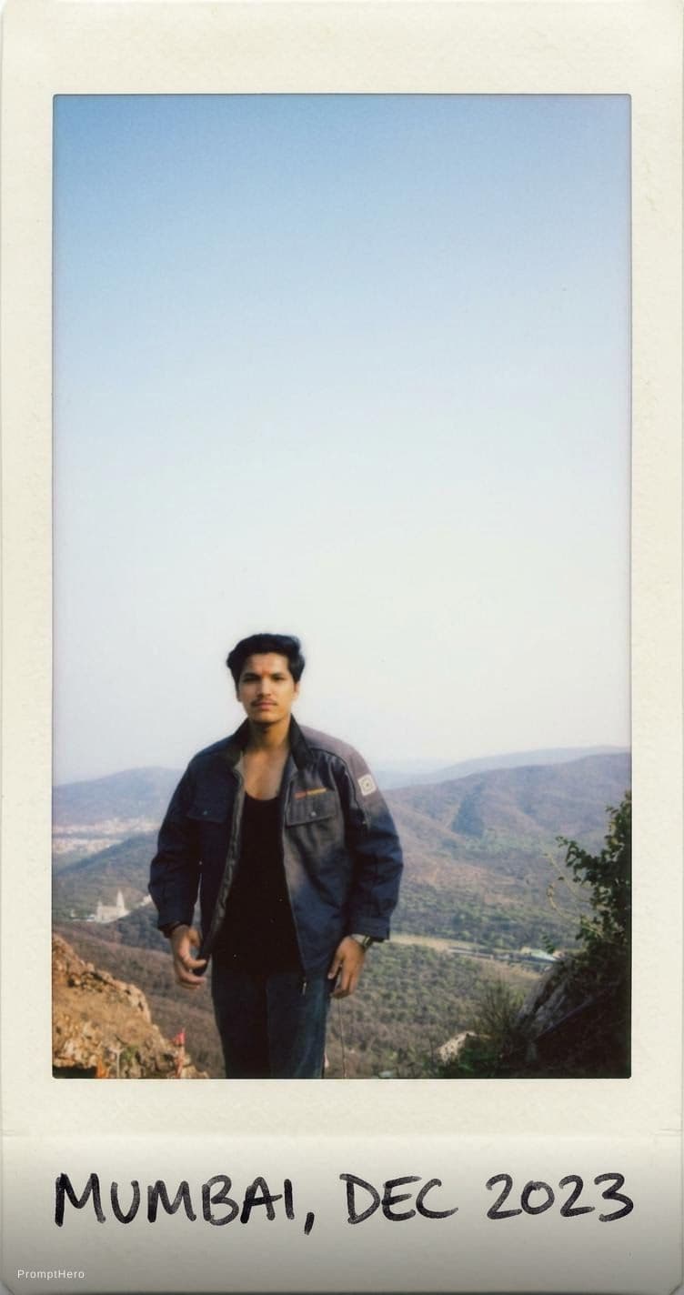 AI generated: Indian boy, 18-21 years old, black  hair, high-quality photo portrait, shot on a Polaroid camera, do...
