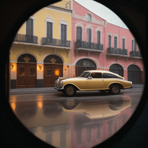 AI generated: cars in front of a building, in the style of leica m6, evgeny lushpin, candid moments captured, hisp...