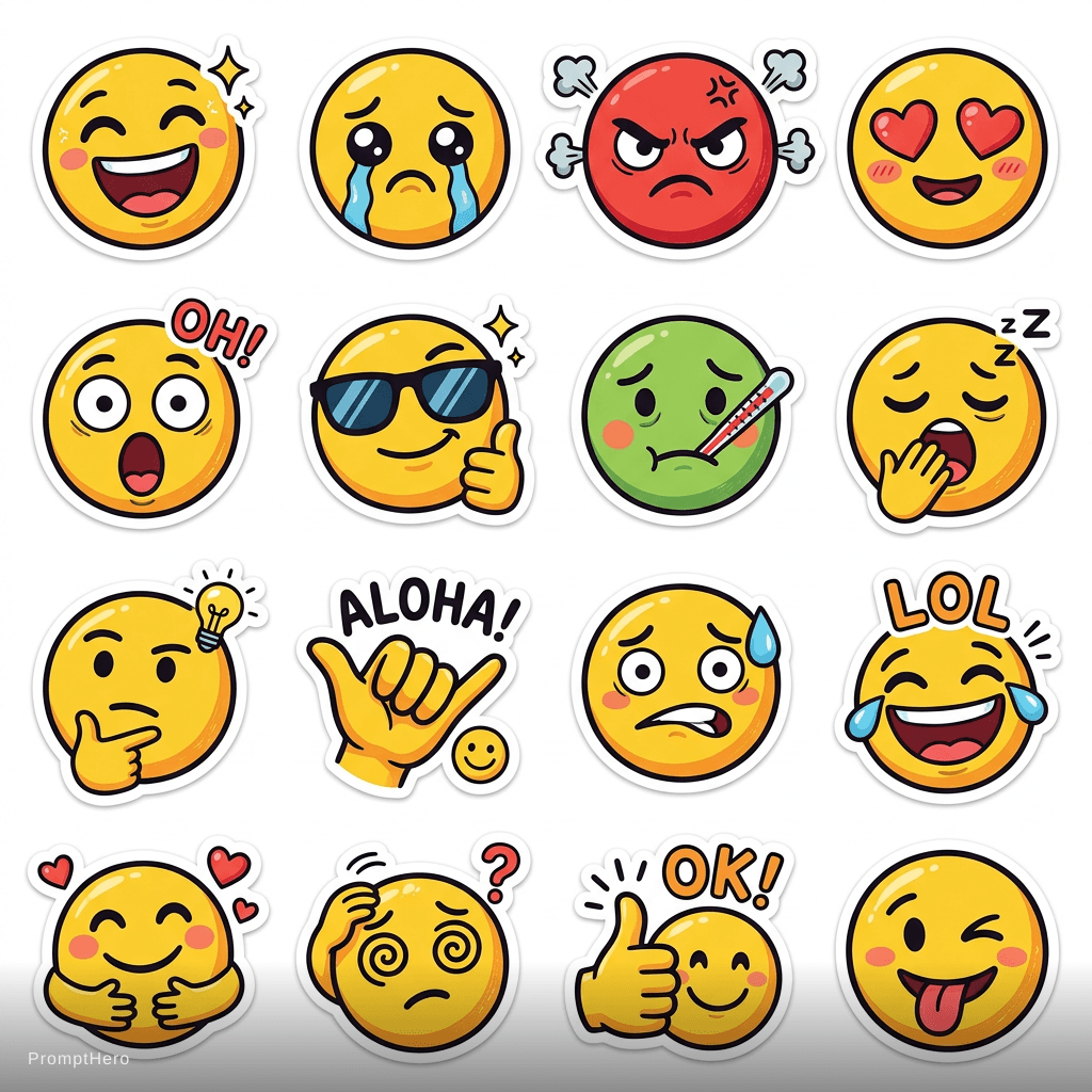 AI generated: crea pegatinas con diferente tipos de gestos o emociones