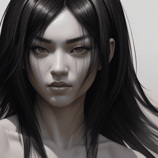 AI generated: a black painting of a woman with black hair, in the style of photo-realistic drawings, chinese brush...