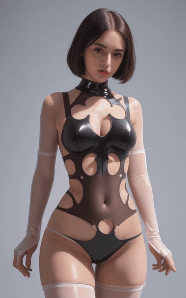 AI generated: high-resolution glitching, full-close photo of an attractive dd-cup instagram cameltoe model wearing...