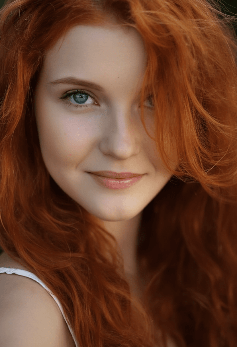 AI generated: Create a close-up portrait of a fit adult woman with vibrant red hair cascading down her shoulders i...