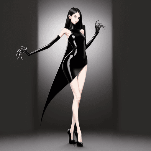 AI generated: ultra skinny girl with long black curved claws, long ultra slim legs, in high heels