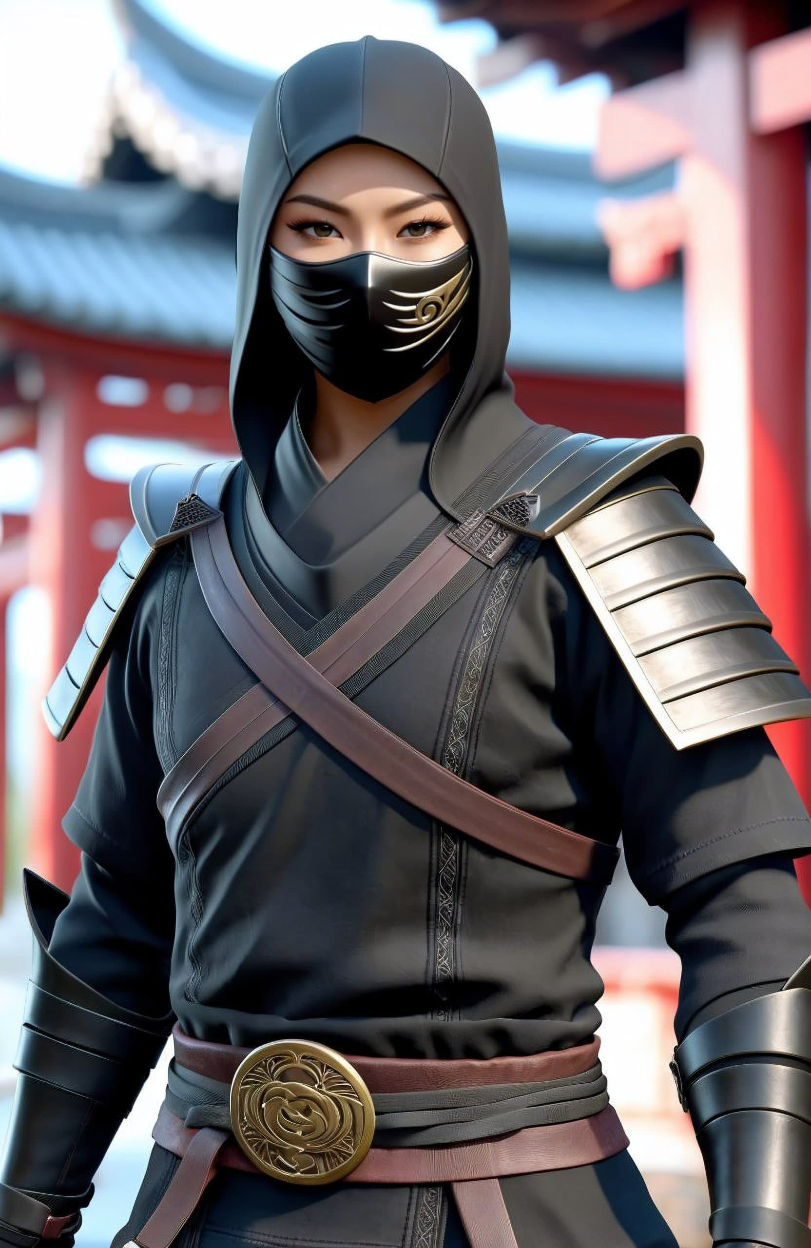 AI generated: a warrior ninja wearing a black mask and a black outfit, a character portrait of Yi Jaegwan, present...