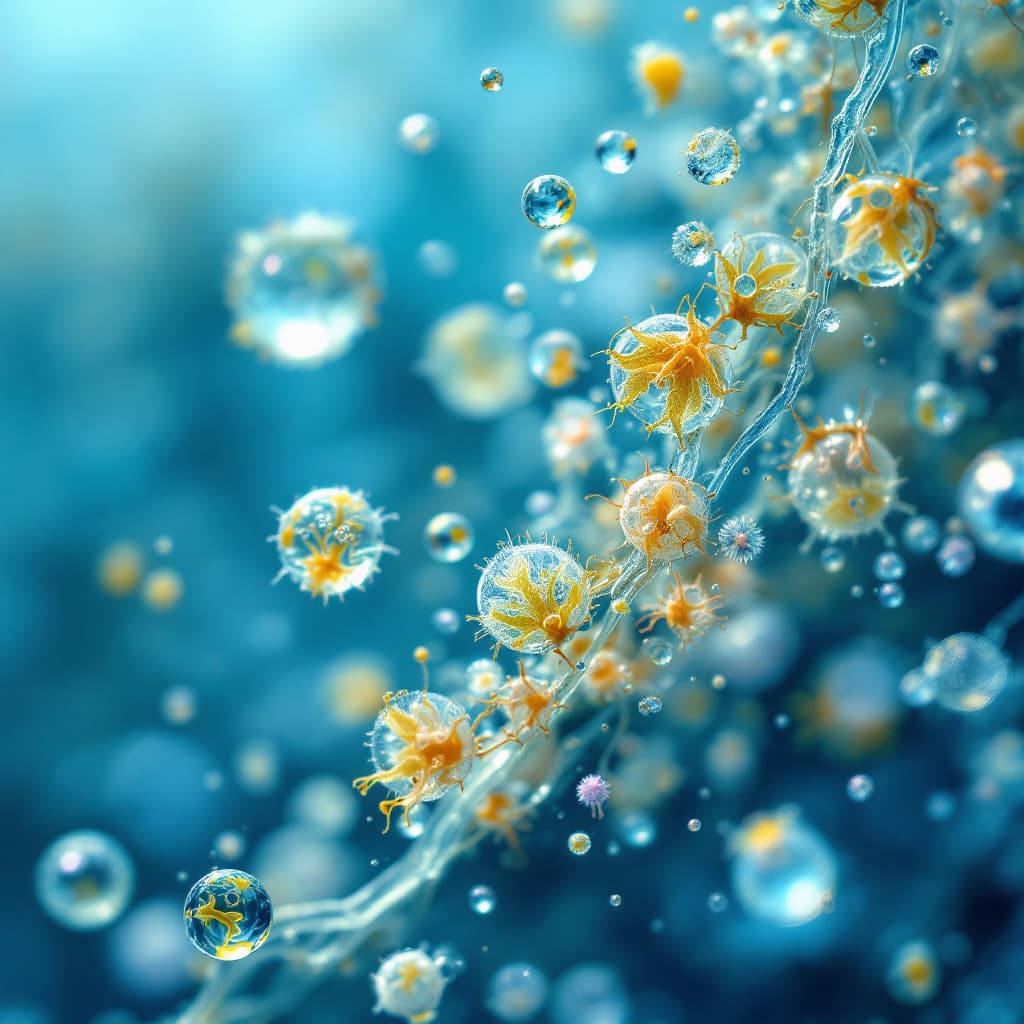AI generated: Create a highly detailed microscopic image of seawater, capturing the tiny organisms, plankton, and ...