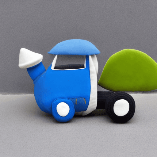 AI generated: a simple soft toy in the shape of a car - a concrete mixer, blue, with large flat eyes and a smile, ...