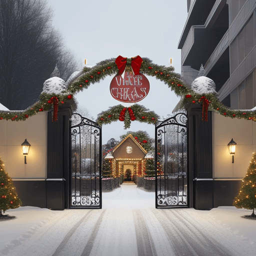 AI generated: big urban area entrance gate. decor noel. christmas