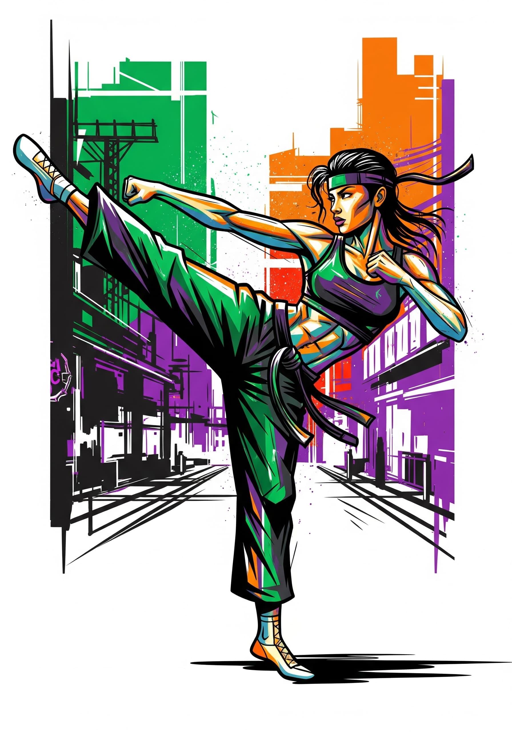 AI generated: A vibrant digital artwork in a graphic street art style. The image features a graceful yet powerful ...