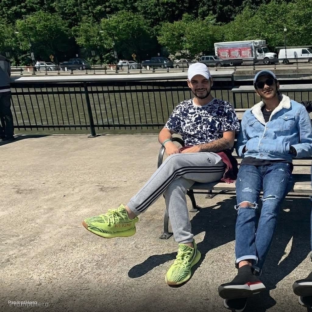 AI generated: The person who is on the left side change his pants to be the uploaded pants 