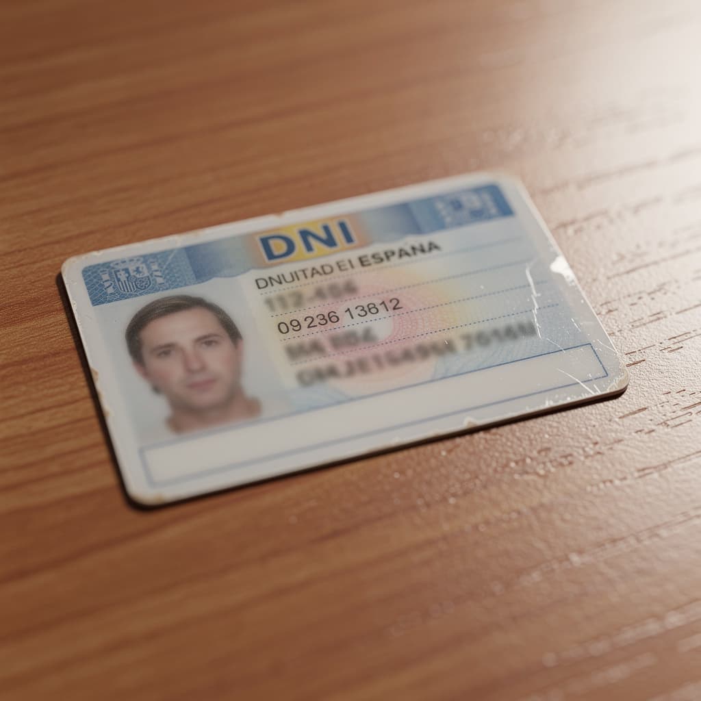 AI generated: Crea una imagen lo más realista posible con una mesa debajo un DNI ,de una persona que nacio el 10 d...