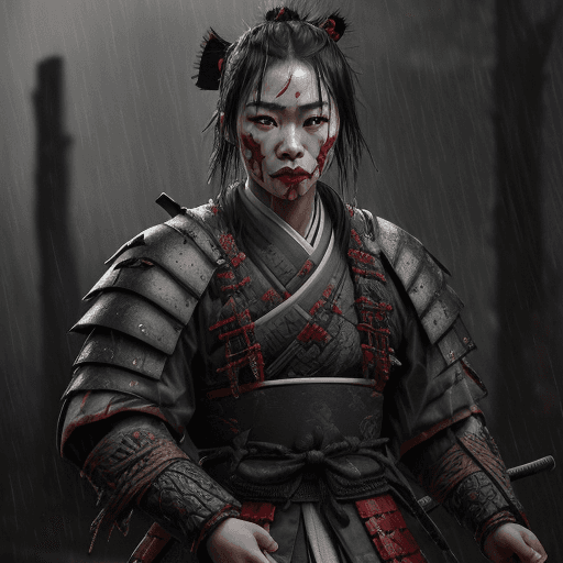 AI generated: Photo of a samurai warrior, hyper detail, intimate facial expression, handcrafted cloth worn outfit,...