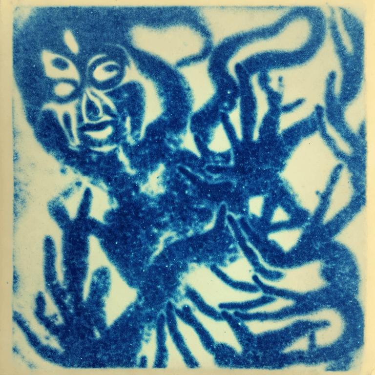 AI generated: cyanotype, Burn person,

 

