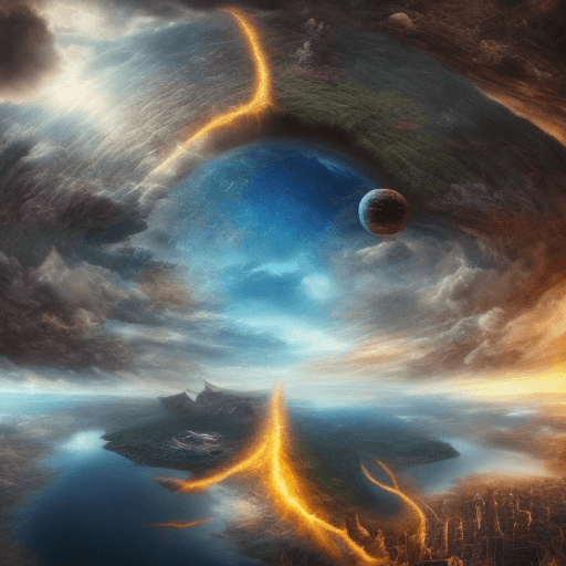 AI generated: a world within a world::5 fantasy art, shot from space, ultra detailed::3 heaven and hell::2
