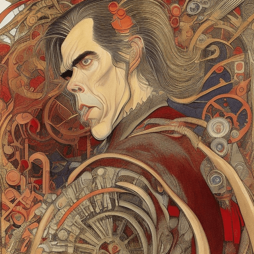 AI generated: nick cave by rené gers de la corte, from 'the fairy tale' series, in the style of mechanical realism...