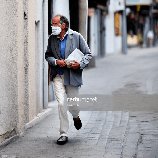 AI generated: Un empresario de mediana edad, de cuerpo entero,  pelo blanco y cara de muy preocupado caminando por...